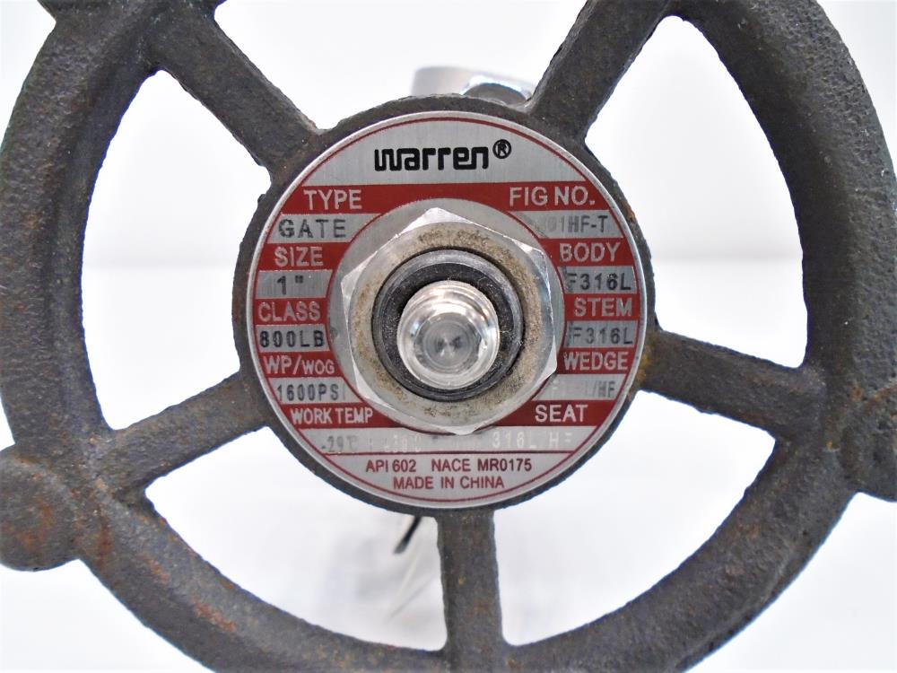 1" Threaded Warren Stainless Gate Valve,  #801HF-T